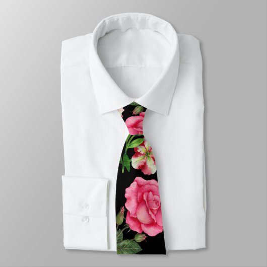 Cravate Aquarelle Fleurs roses couronne circulaire (Attaché)