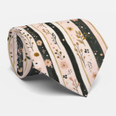 Cravate Aquarelle Floral rayé Noir Mariage rose or (Roulé)