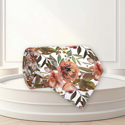 Cravate Aquarelle Florale Automne Épice Couleur Fleurs