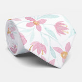 Cravate Aquarelle florale Fleur sauvage rose délicate (Roulé)