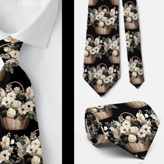 Cravate Aquarelle florale noir et blanc