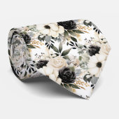 Cravate Aquarelle florale noir et blanc (Roulé)