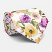 Cravate Aquarelle florale rose-jaune printanier (Roulé)