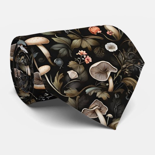Cravate Aquarelle Forêt Verdure Champignons Automne (Roulé)