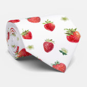 Cravate Aquarelle Fruits fraises et fleurs fraises (Roulé)