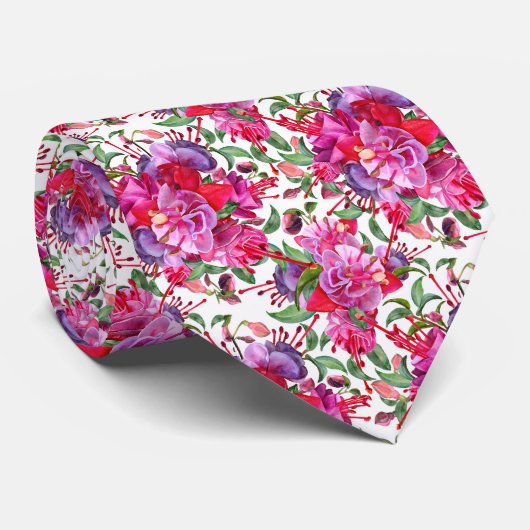 Cravate Aquarelle Fuchsia Blooms (Roulé)