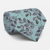 Cravate Aquarelle gris, brindilles noires sur un turquoise (Roulé)