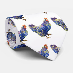 Cravate Aquarelle jaune bleue de poulet peignant