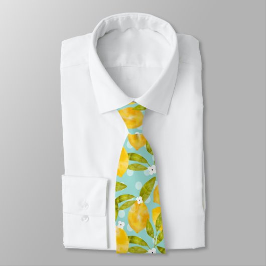 Cravate Aquarelle jaune citron Motif bleu (Attaché)