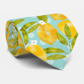 Cravate Aquarelle jaune citron Motif bleu (Roulé)