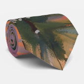 Cravate Aquarelle Lever de soleil au-dessus de l'étang (Roulé)