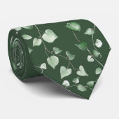 Cravate Aquarelle lierre sur fond vert (Roulé)