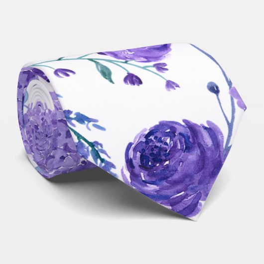 Cravate Aquarelle Lilacs et Roses (Roulé)