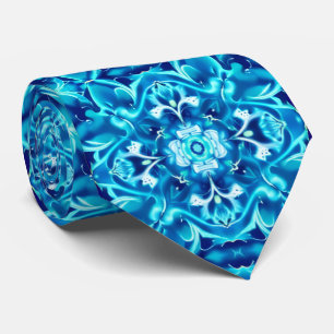 Cravate Aquarelle Mandala Flower dans les tons bleu Indigo
