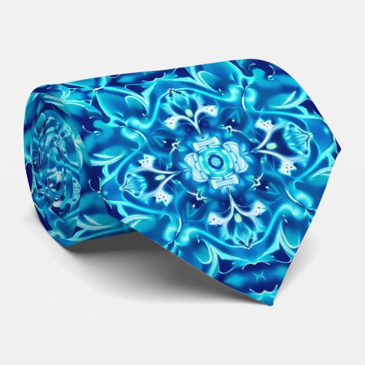 Cravate Aquarelle Mandala Flower dans les tons bleu Indigo (Roulé)