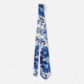 Cravate Aquarelle moderne Carrelage bleu méditerranéen (Dos)