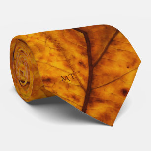 Cravate Aquarelle Motif de feuille d'automne orange brûlée