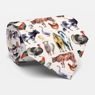 Cravate Aquarelle motif des animaux de ferme