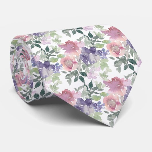 Cravate Aquarelle Motif Floral (Roulé)