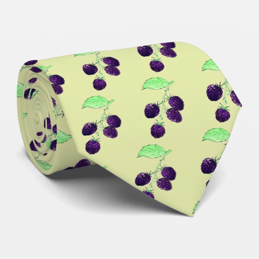 Cravate Aquarelle Mûre Violette Botanique (Roulé)