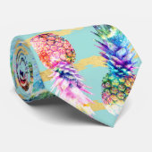 Cravate Aquarelle Nebula Ananas Gold Stripes Design (Roulé)