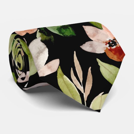Cravate Aquarelle noire en fleurs (Roulé)