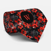 Cravate Aquarelle noire et rouge Monogramme floral (Roulé)