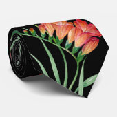 Cravate Aquarelle Orange Fleurs Illustration botanique (Roulé)