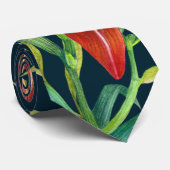Cravate Aquarelle Orange Lily Illustration Turquoise foncé (Roulé)