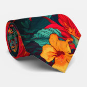 Cravate Aquarelle orange motif hawaïen (Roulé)
