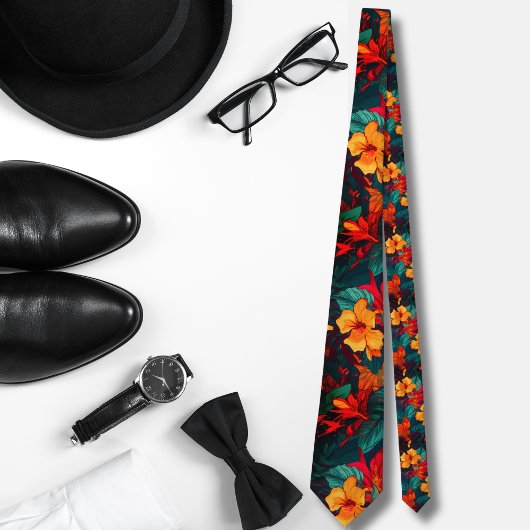 Cravate Aquarelle orange motif hawaïen