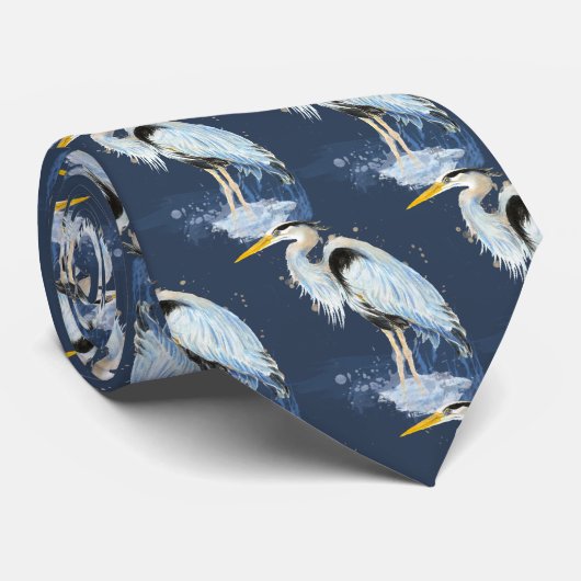 Cravate Aquarelle originale Great Blue Heron Bird (Roulé)