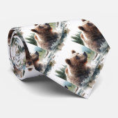 Cravate Aquarelle originale Grizzli Ours Nature animale (Roulé)