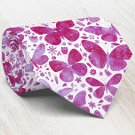Cravate Aquarelle Papillon rose<br><div class="desc">Motif papillon Magenta rose et blanc aquarelle.</div>