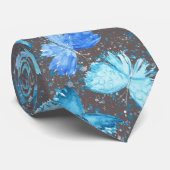 Cravate Aquarelle Papillons bleu et turquoise 1. (Roulé)