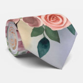 Cravate Aquarelle Pastel Daisies Smokey Blue Arrière - pla (Roulé)