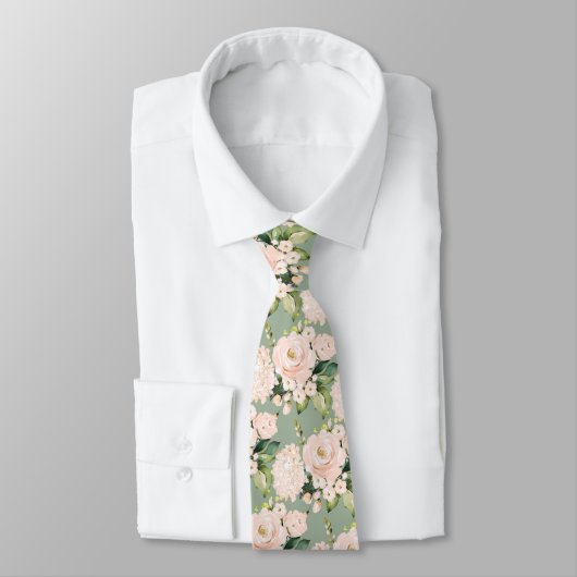 Cravate Aquarelle Pêche Rose pivoines Hydrangeas (Attaché)