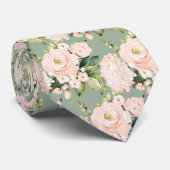 Cravate Aquarelle Pêche Rose pivoines Hydrangeas (Roulé)