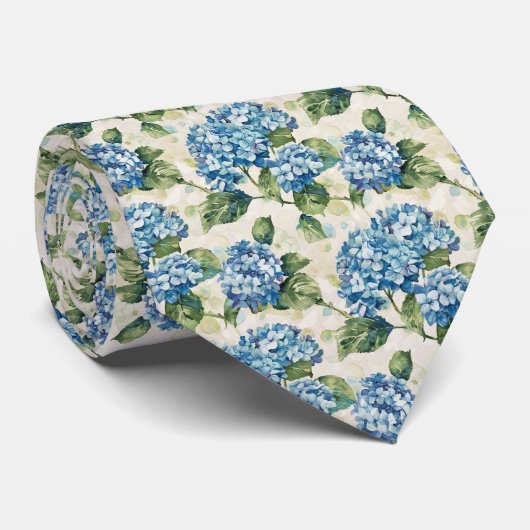 Cravate Aquarelle personnalisée Blue Hydrangea (Roulé)