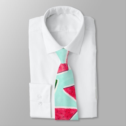 Cravate Aquarelle Pink Green Watermelon Triangles (Attaché)