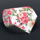 Cravate Aquarelle pivoines Floral été<br><div class="desc">La cravate pour hommes présente un design floral aquarelle rose et crème avec verdure et fleurs sauvages sur un arrière - plan blanc. PLUS D'OBJETS dans notre magasin.</div>