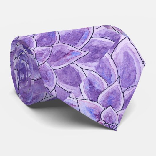 Cravate Aquarelle pourpre Echeveria Succulent (Roulé)