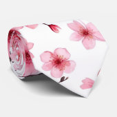 Cravate Aquarelle rose cerisier fleurs florales (Roulé)