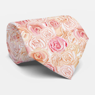 Cravate Aquarelle rose et rose Rose motif floral