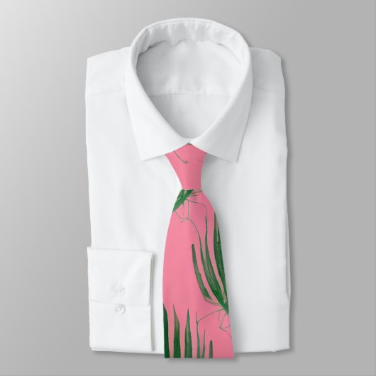 Cravate Aquarelle rose et vert Palm Tree Motif feuille (Attaché)