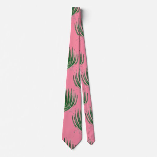 Cravate Aquarelle rose et vert Palm Tree Motif feuille (Devant)
