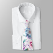 Cravate Aquarelle rose, fleurs bleues. (Attaché)