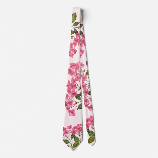 Cravate Aquarelle rose Hydrangée Lacecaps Peinture aux fle (Devant)