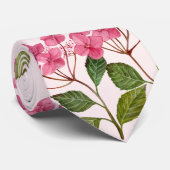 Cravate Aquarelle rose Hydrangée Lacecaps Peinture aux fle (Roulé)