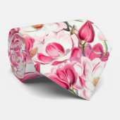 Cravate Aquarelle rose Magnolia Motif (Roulé)